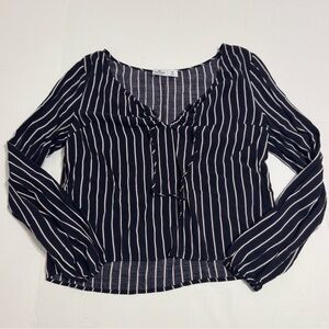 Hollister Navy and White Striped Blouse
